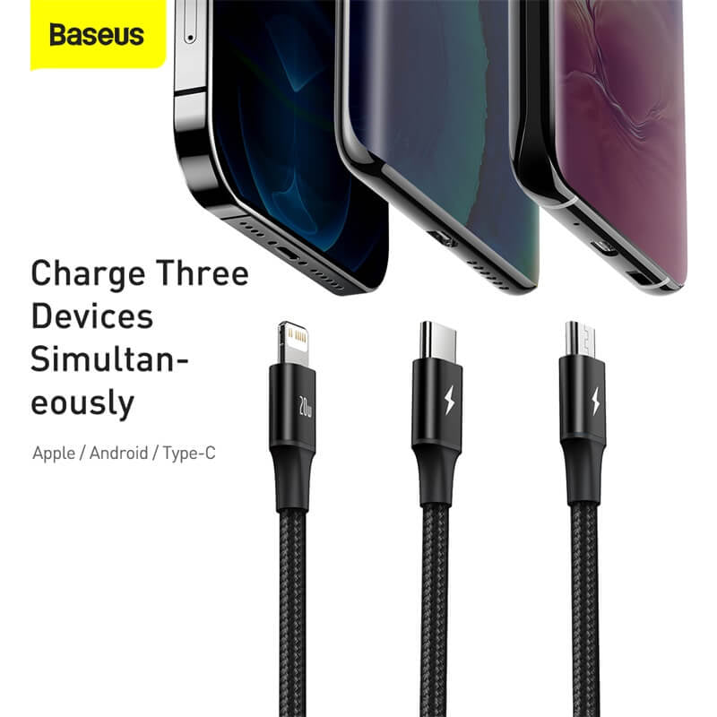 Baseus Rapid Series 3-In-1 Fast Charging Data Cable Type-C To M+L+C Pd 20w 1.5M -