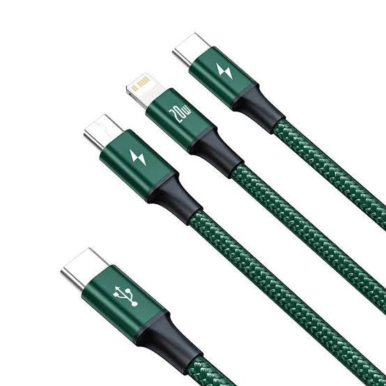 Baseus Rapid Series 3-In-1 Fast Charging Data Cable Type-C To M+L+C Pd 20w 1.5M -