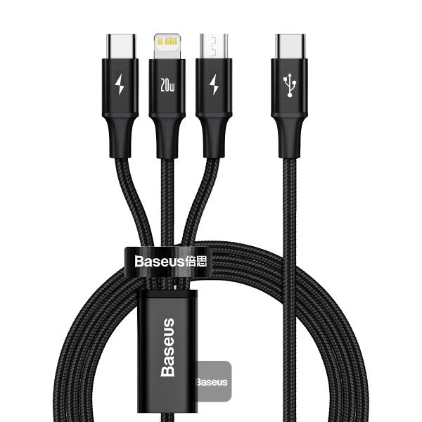 Baseus Rapid Series 3-In-1 Fast Charging Data Cable Type-C To M+L+C Pd 20w 1.5M -